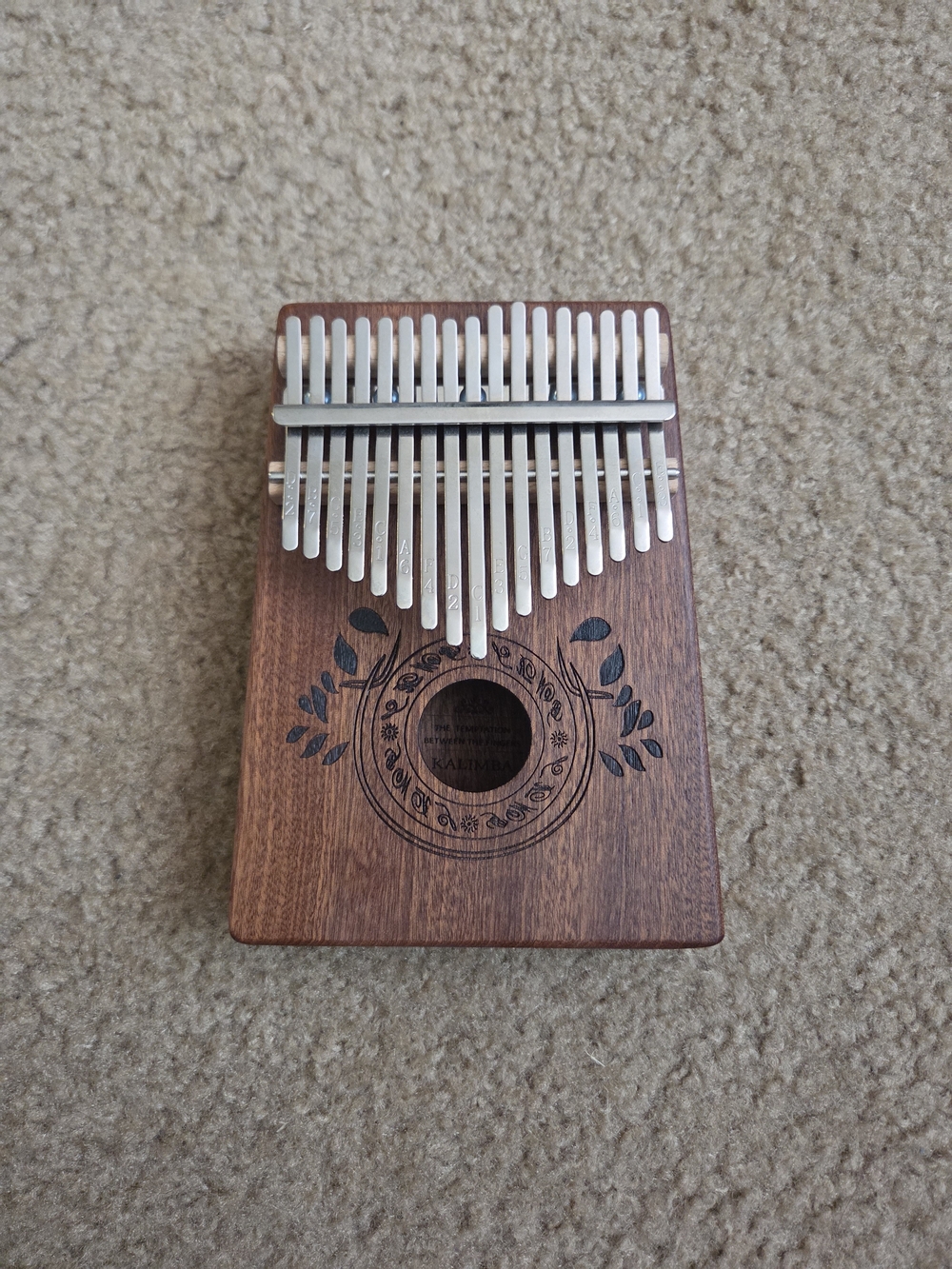 Wooden Kalimba Thumb Piano with Floral Sound Hole - 17 keys